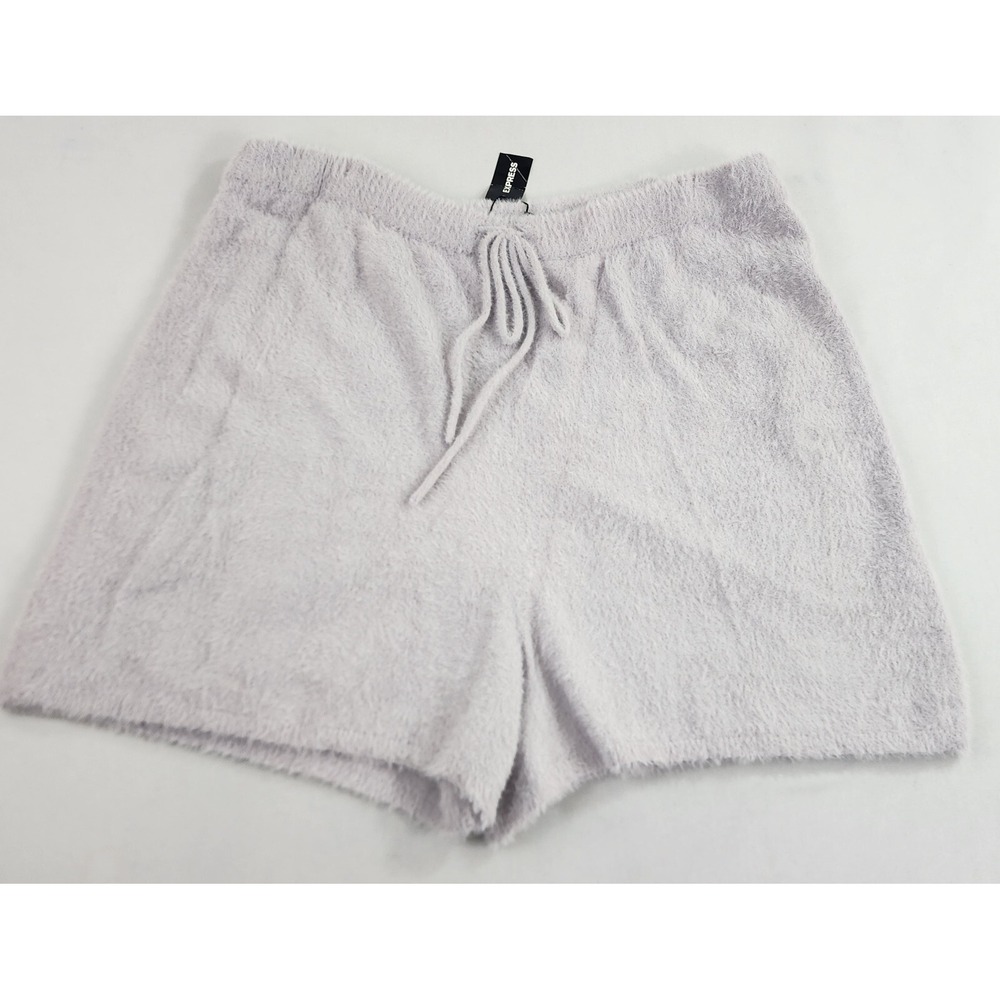 Express Womens XL Purple Fuzzy Eyelash Knit High Rise Drawstring Shorts 30519749